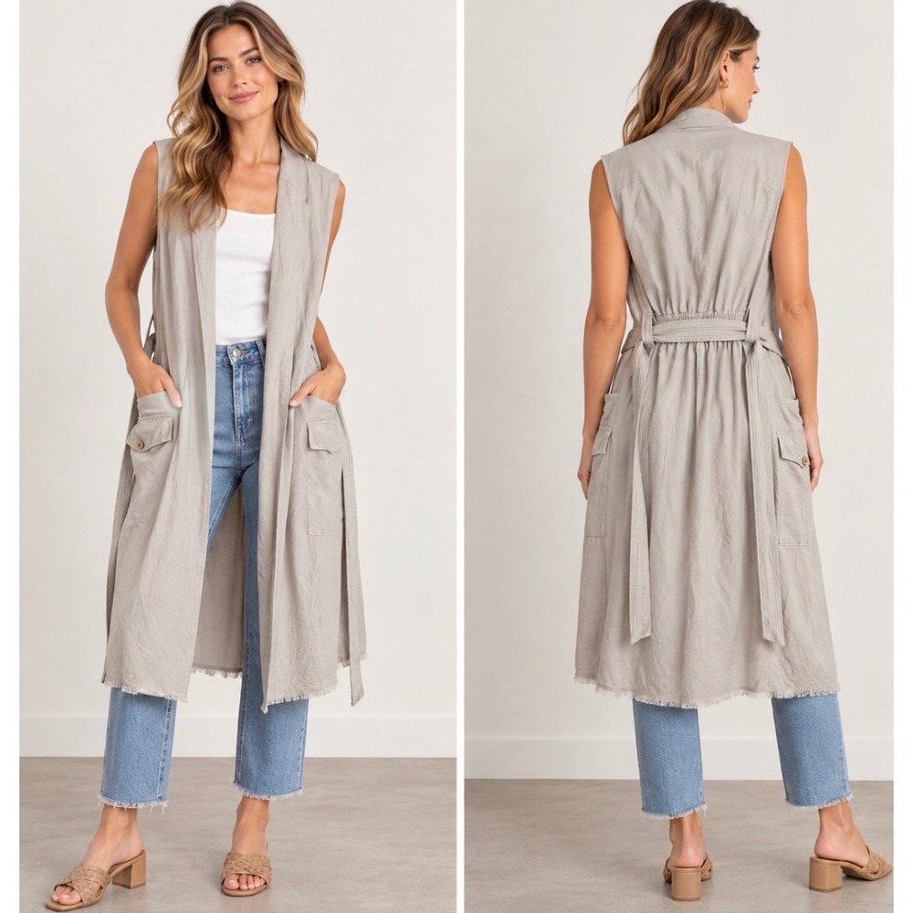 Anthropologie Elevenses Linen Blend Utility Vest Duster Sleeveless LP Petite